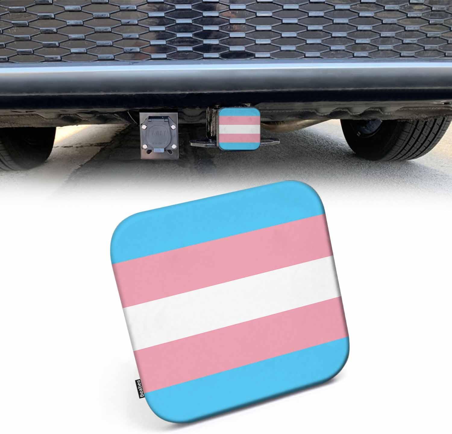 Beabes Cubierta de enganche para receptor de bandera del orgullo transgénero, color azul claro, rosa, bandera del orgullo LGBT, cubierta de enganche