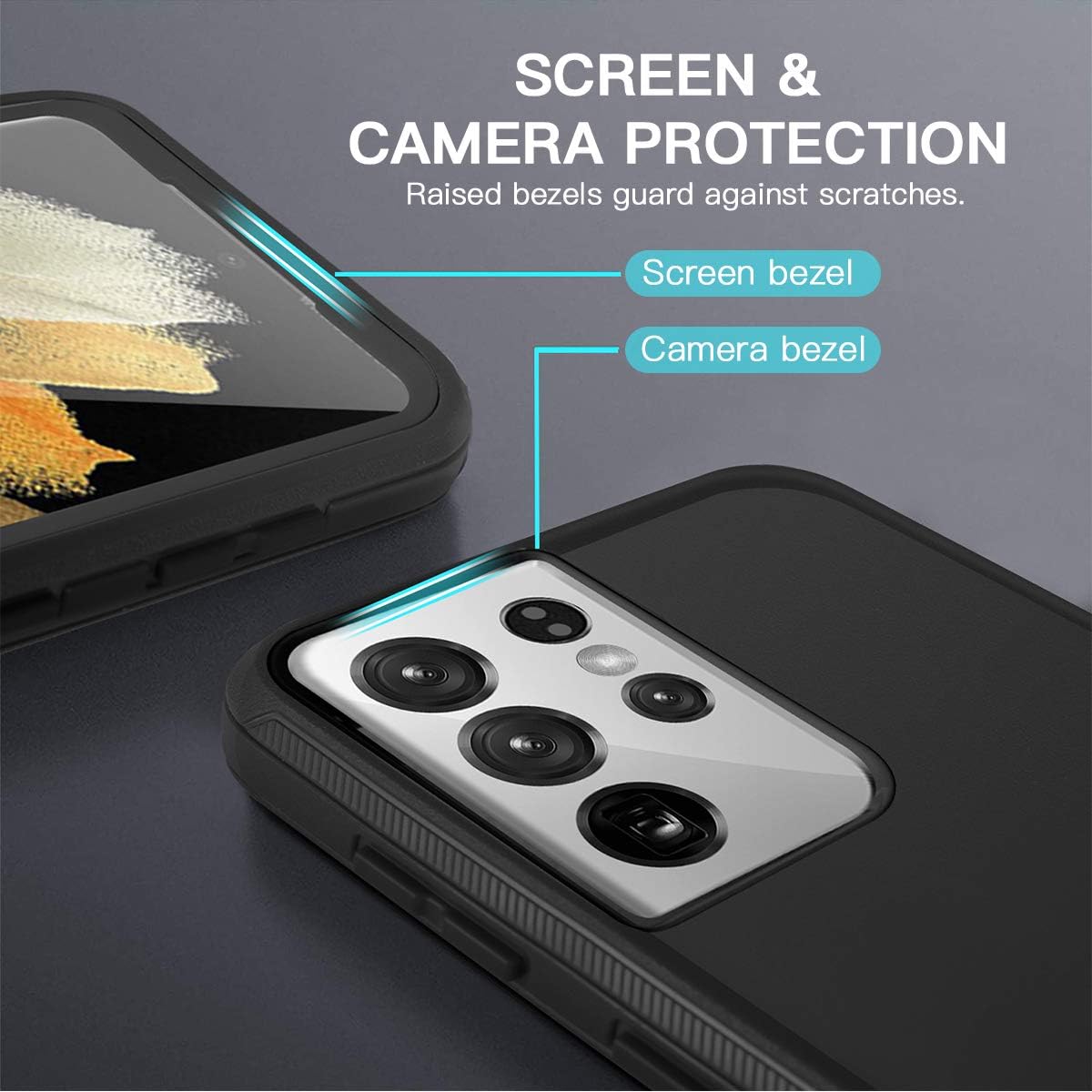 AICase Funda con clip para cinturón para Galaxy S21 Ultra con protector de pantalla, resistente protección contra caídas, cuerpo completo, a prueba