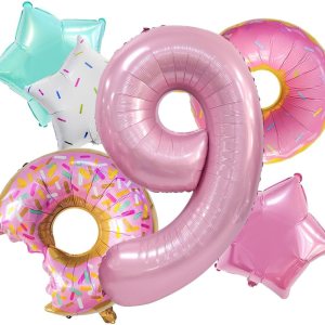 Decoraciones de cumpleaños en forma de dona, 6 globos de Dokuna en forma de dona, decoraciones de 9 cumpleaños para niñas, globos gigantes de Decoraciones de cumpleaños en forma de dona, 6 globos de Dokuna en forma de dona, decoraciones de 9 cumpleaños para niñas, globos gigantes de