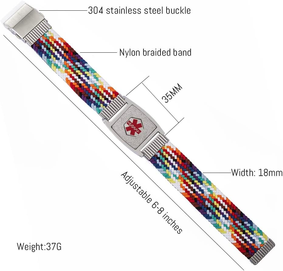 Pulsera de alerta médica personalizada de nailon trenzado elástico médico, pulseras de identificación de emergencia, grabado gratis, pulsera de