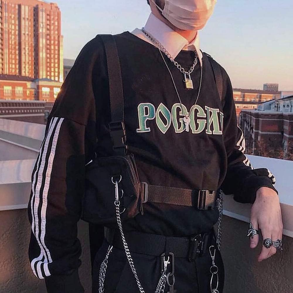 MGFLASHFORCE Deportes Pecho Bolsa Delantera Hombres Mujeres Streetwear Pecho Ajustable Rig Bag Hip Hop Moda Arnés Cintura Pack, Negro –