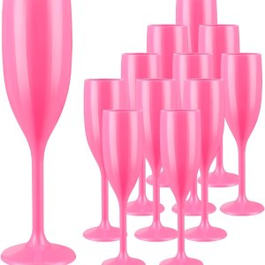 Paquete de 12 copas de champán rosa, copas de plástico de tallo largo de plástico, copas de champán irrompibles y reutilizables para despedidas de Paquete de 12 copas de champán rosa, copas de plástico de tallo largo de plástico, copas de champán irrompibles y reutilizables para despedidas de