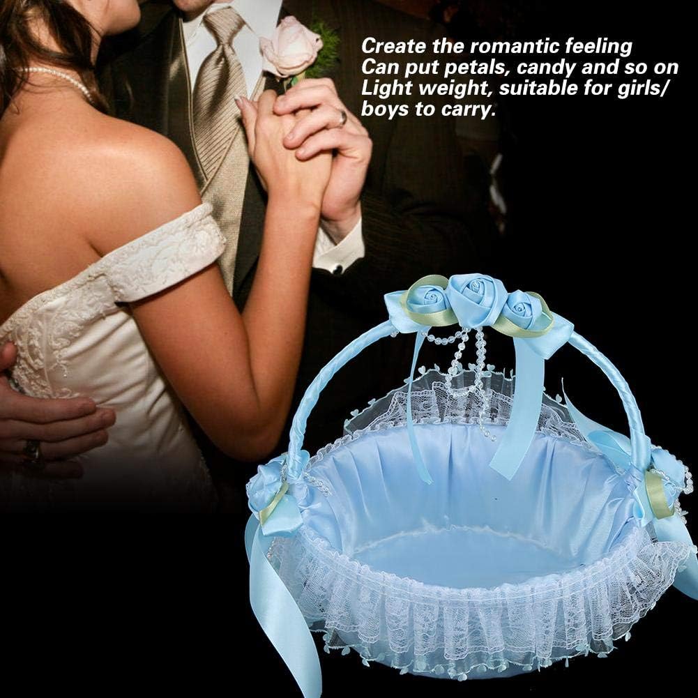 Elegante cesta de flores de encaje, hermosa cesta de flores ligera y vibrante, para ceremonia, boda, compromiso (azul)