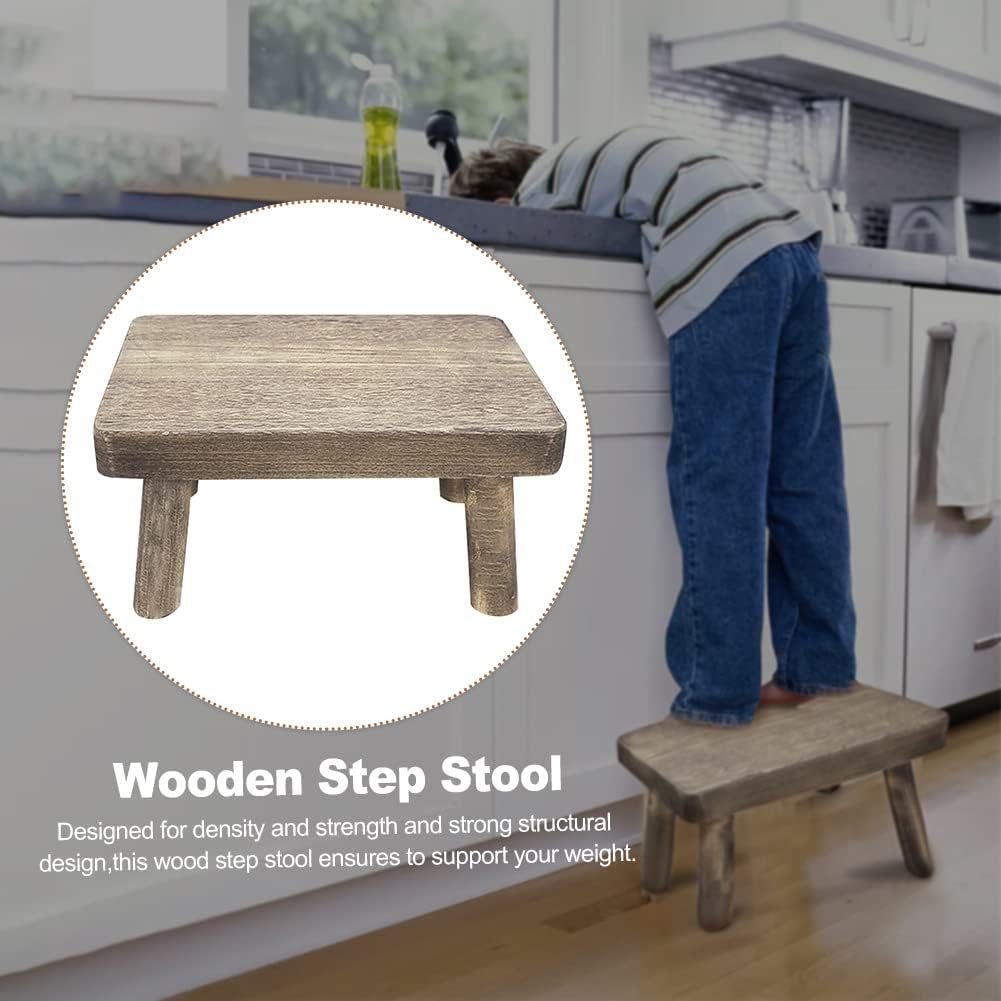 Taburete de madera, taburete de cama para cocina de camas altas, taburete rectangular portátil de madera para niños y adultos, taburete de movilidad
