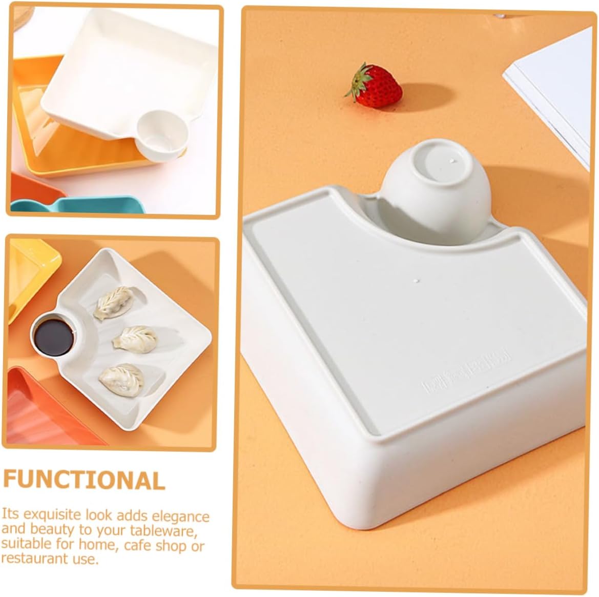 HOMSFOU 4 unidades de bandeja de bolas de masa para servir chips y platos de aperitivos platos de condimentos cuadrados platos para servir con