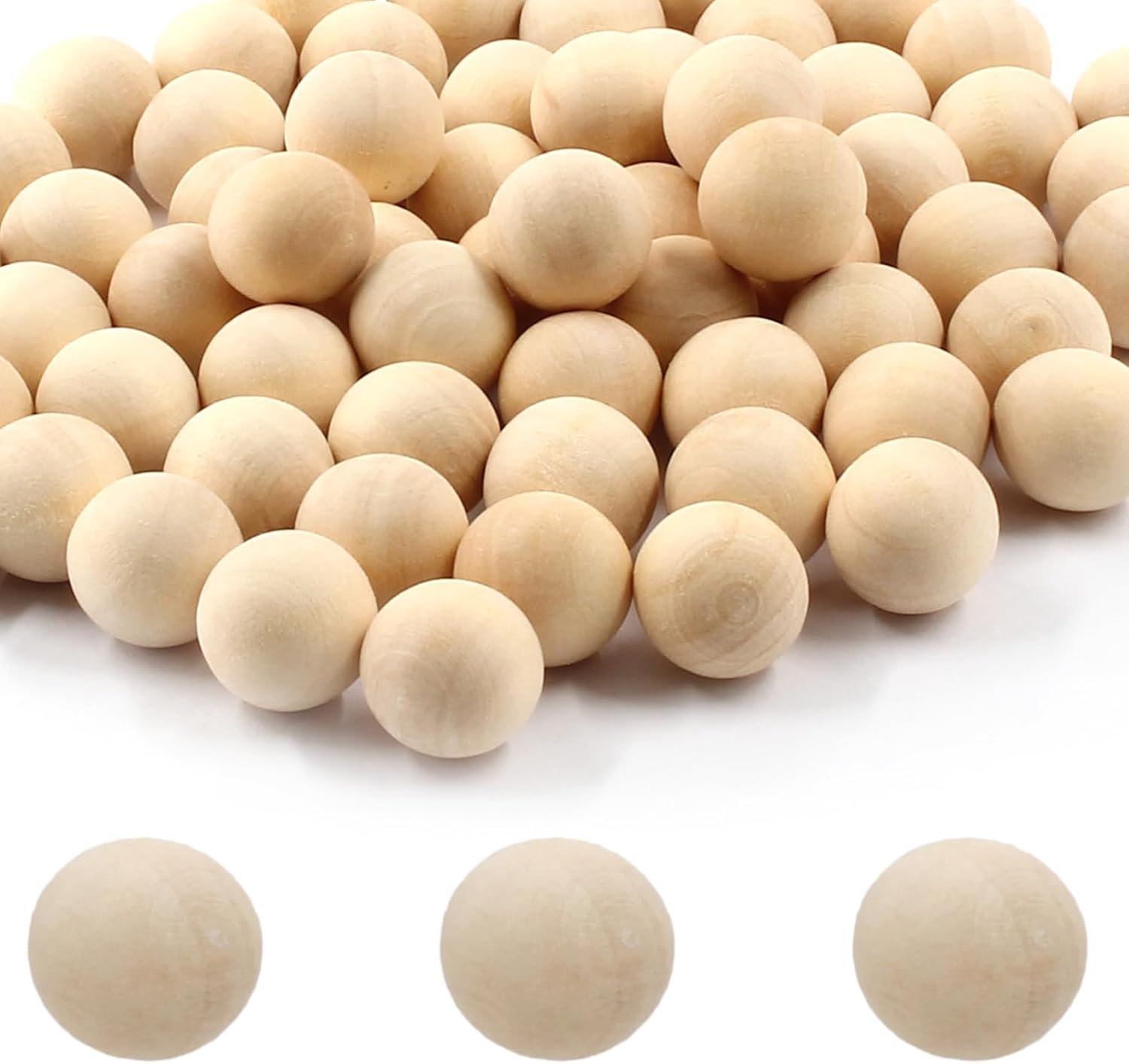 100 bolas redondas de madera de 12 pulgada (0.472 in), bolas de madera natural sin terminar, esferas de madera para manualidades y proyectos de