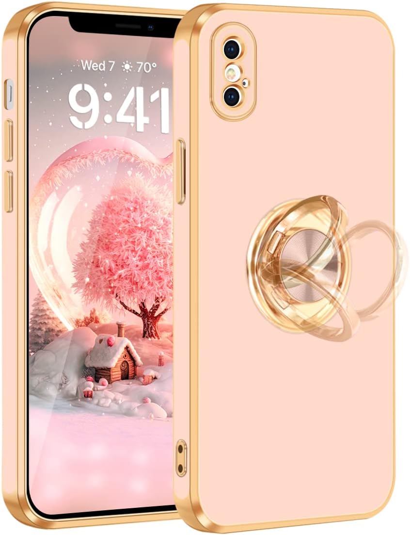 Fingic Funda para iPhone X, iPhone XS con soporte de anillo, soporte magnético delgado y delgado, soporte magnético para automóvil para mujeres y