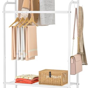 Double Rod Clothes Garment Rack, Heavy Duty Clothing Rolling Rack for Hanging Clothes, Portable Clothes Organizer for Bedroom, Living Room, Clothing Double Rod Clothes Garment Rack, Heavy Duty Clothing Rolling Rack for Hanging Clothes, Portable Clothes Organizer for Bedroom, Living Room, Clothing