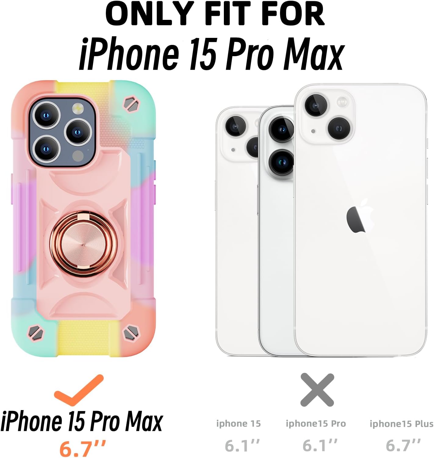 MARKILL Funda compatible con iPhone 15 Pro Max de 6.7 pulgadas con soporte de doble anillo, funda resistente de grado militar a prueba de golpes