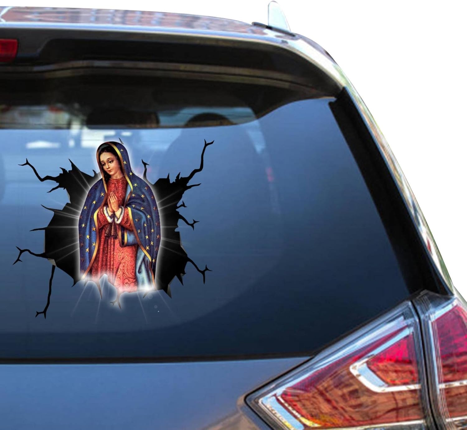 Calcomanía de la Virgen María para coche, diseño de bromas divertidas, patineta, motocicleta, para niñas, calcomanía de cristal fresco