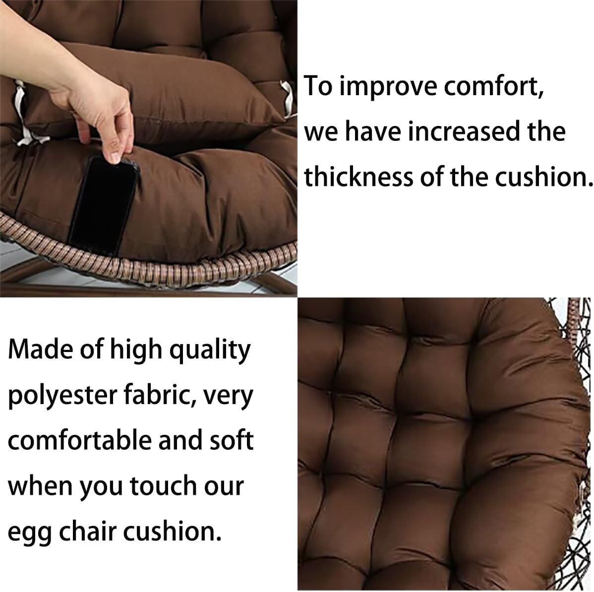 Cojín de repuesto para silla de huevo, café, reemplazo de cojín redondo para silla de columpio, cojín de asiento de silla de hamaca, cojín de
