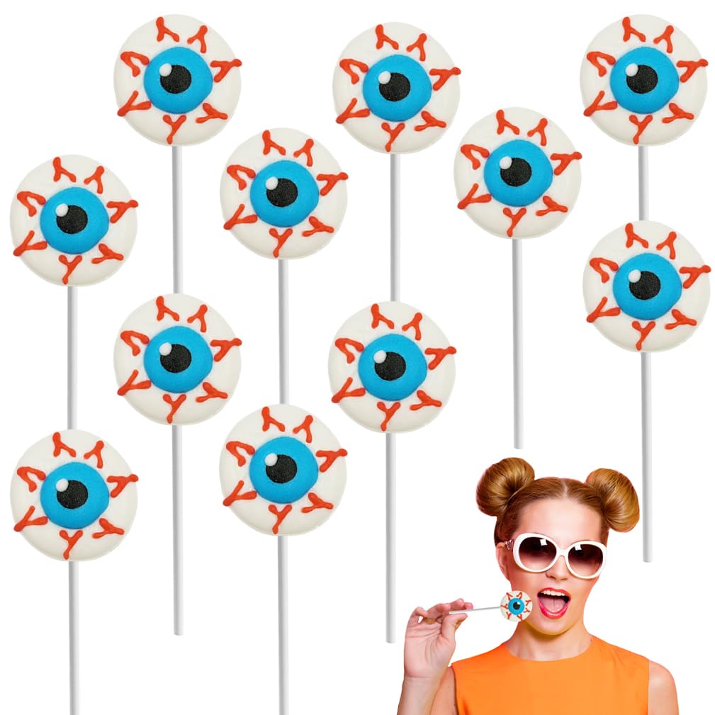 Piruletas de Halloween con forma de ojos y dulces, rellenos de bolsas de fiesta de dulce o truco, recuerdos de fiesta (paquete de 24)