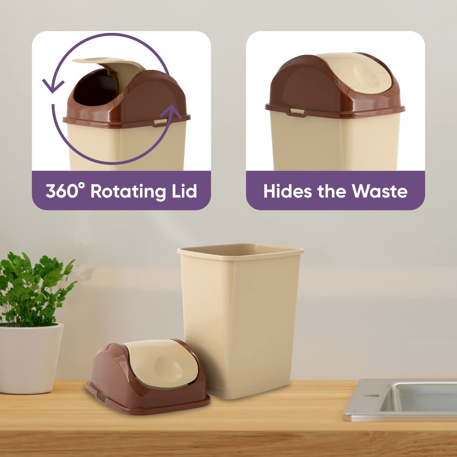 Superio Mini basurero de escritorio con tapa superior abatible, portátil, de plástico, para encimera, escritorio, tocador de maquillaje, baño,