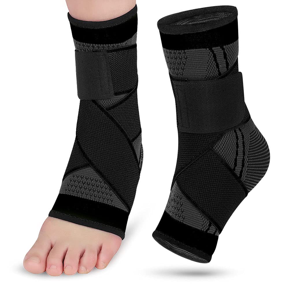 Paquete de 2 tobilleras ajustables de compresión, soporte de arco y estabilizador de pies, envoltura elástica para fascitis plantar, recuperación de
