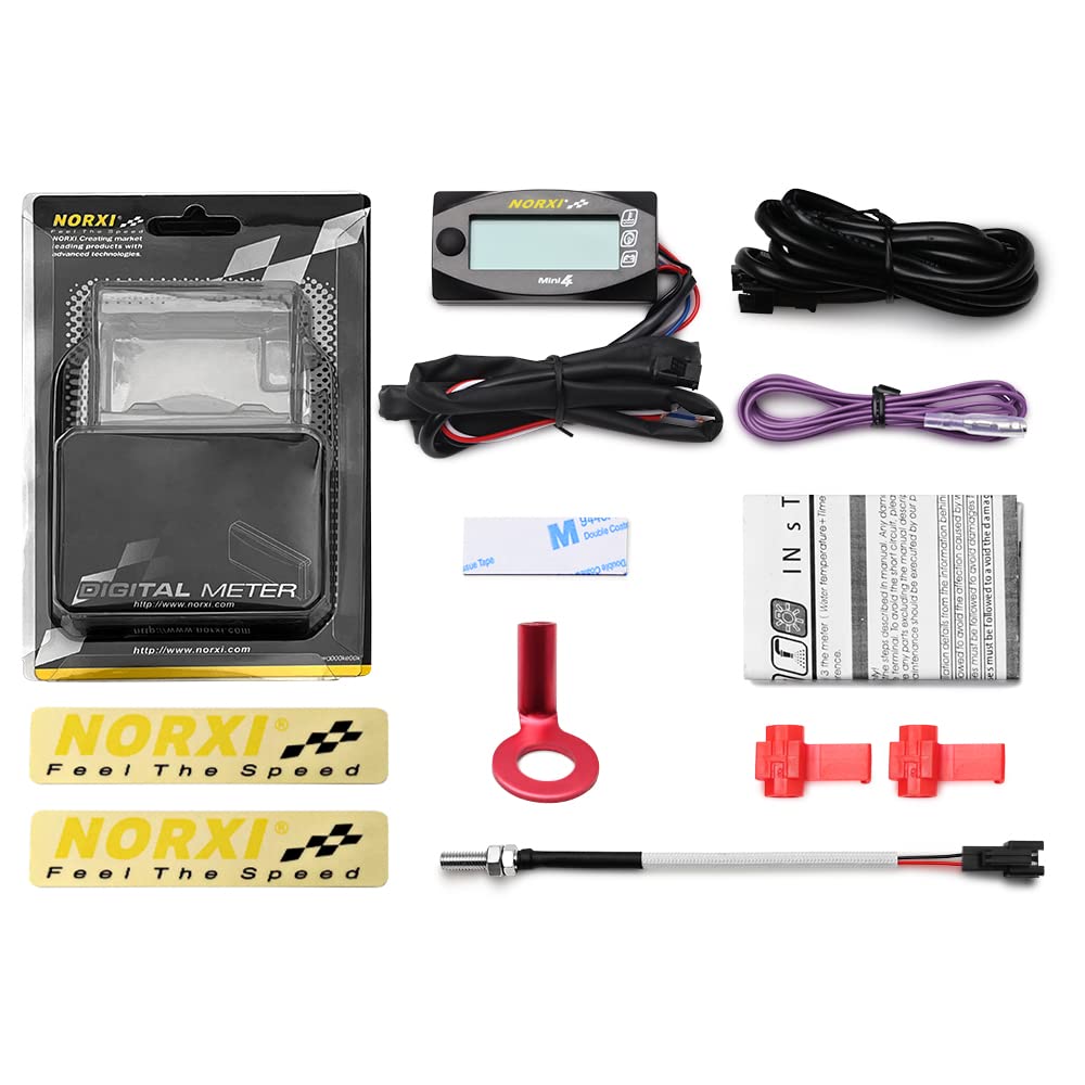 Medidor multifunción 4 en 1 para motocicleta, mini 13.1 ft (tacómetro RPM+temperatura de culata+voltímetro+reloj) Medidor multifuncional 4 en 1