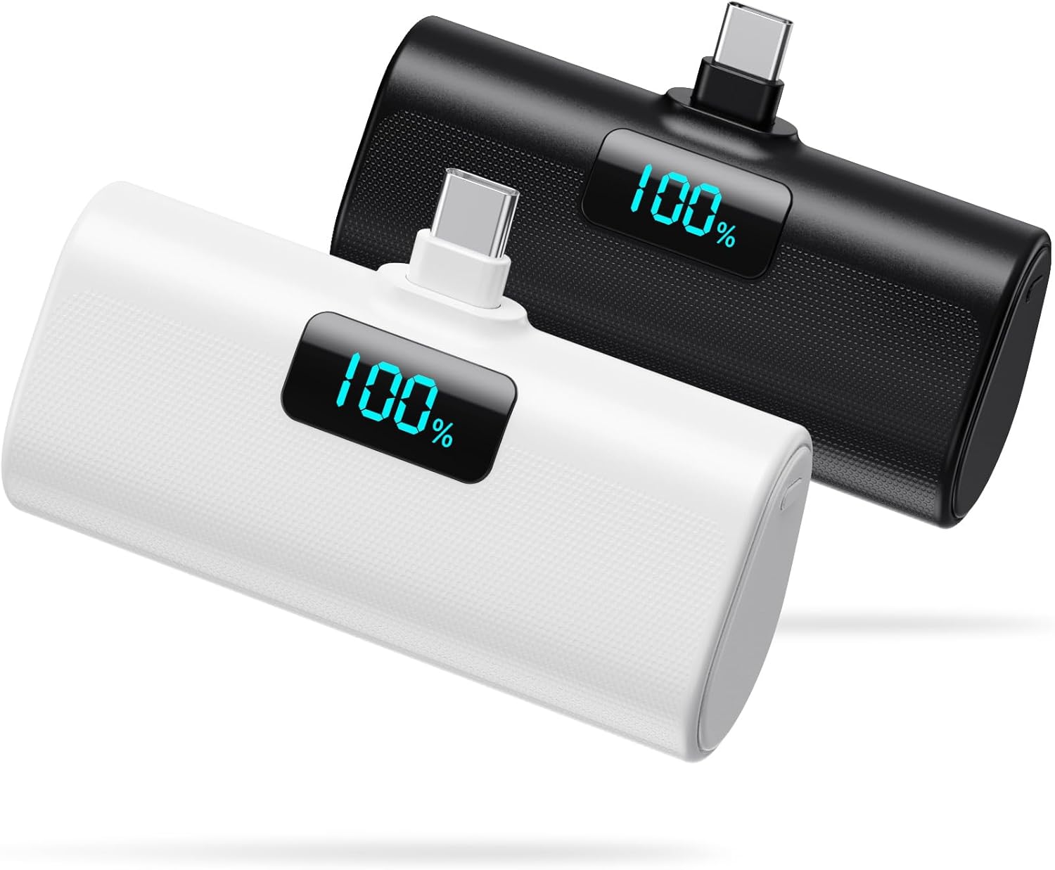 Paquete de 2 Cargador portátil pequeño de 5200 mAh, banco de energía PD USB C actualizado con conector USB-C integrado, pantalla LCD, batería