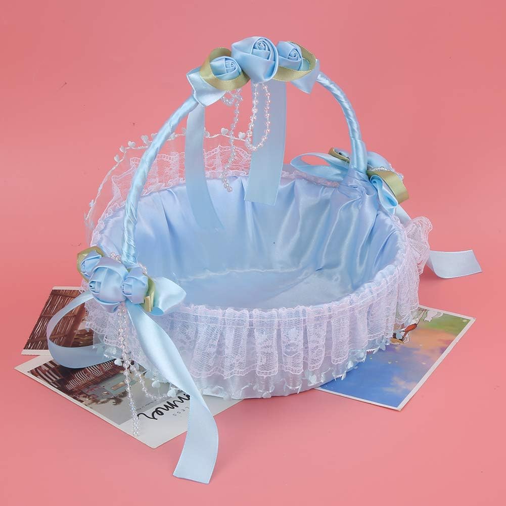Elegante cesta de flores de encaje, hermosa cesta de flores ligera y vibrante, para ceremonia, boda, compromiso (azul)