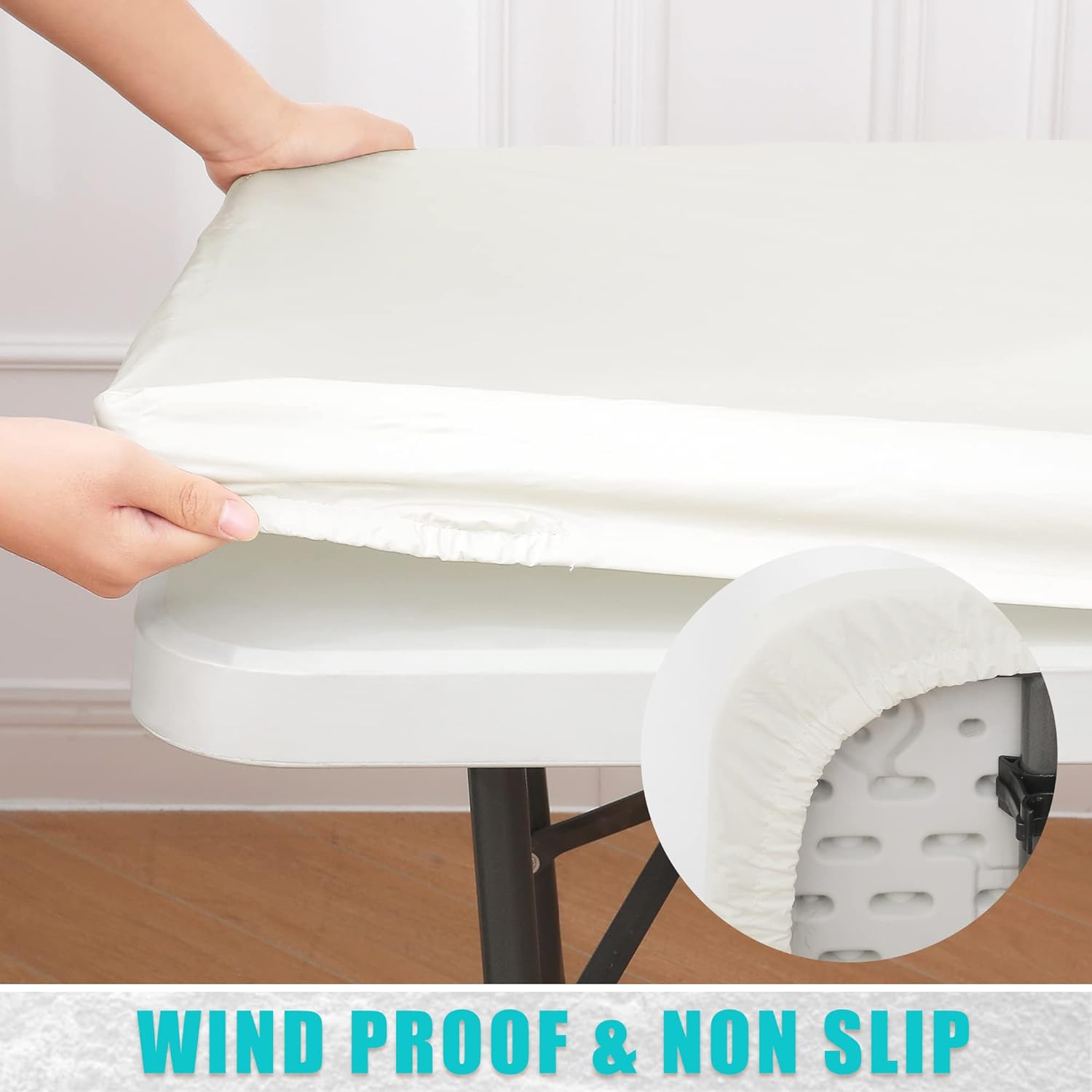 smiry Mantel rectangular, mantel de vinilo elástico ajustable con parte trasera de franela para mesas plegables de 4 pies, fundas impermeables y