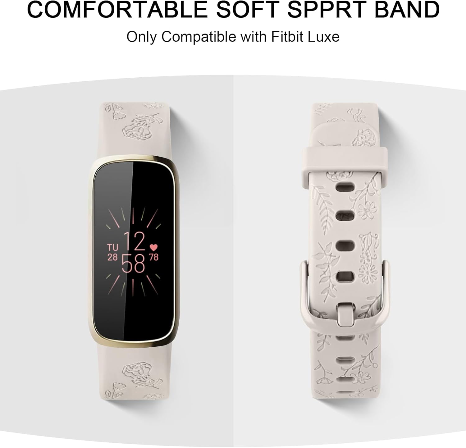Amzpas Correa grabada para Fitbit Luxe para mujer, diseño floral, de silicona, impermeable, correa de repuesto compatible con Fitbit Luxe Fitness