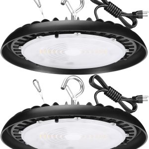 Paquete de 2 lámparas LED de alta bahía de 150 W para almacén, luz diurna de 120 V 5000 K, 19500 lm (600 W-800 W HPSMH Eqv.), luces LED UFO Highbay Paquete de 2 lámparas LED de alta bahía de 150 W para almacén, luz diurna de 120 V 5000 K, 19500 lm (600 W-800 W HPSMH Eqv.), luces LED UFO Highbay
