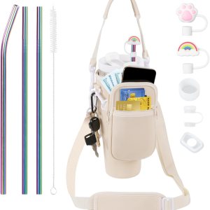 Bolsa de transporte 3 en 1 para botella de agua con bolsillo para vasos Stanley de 40 onzas, soporte para botella de agua con correa para accesorios Bolsa de transporte 3 en 1 para botella de agua con bolsillo para vasos Stanley de 40 onzas, soporte para botella de agua con correa para accesorios