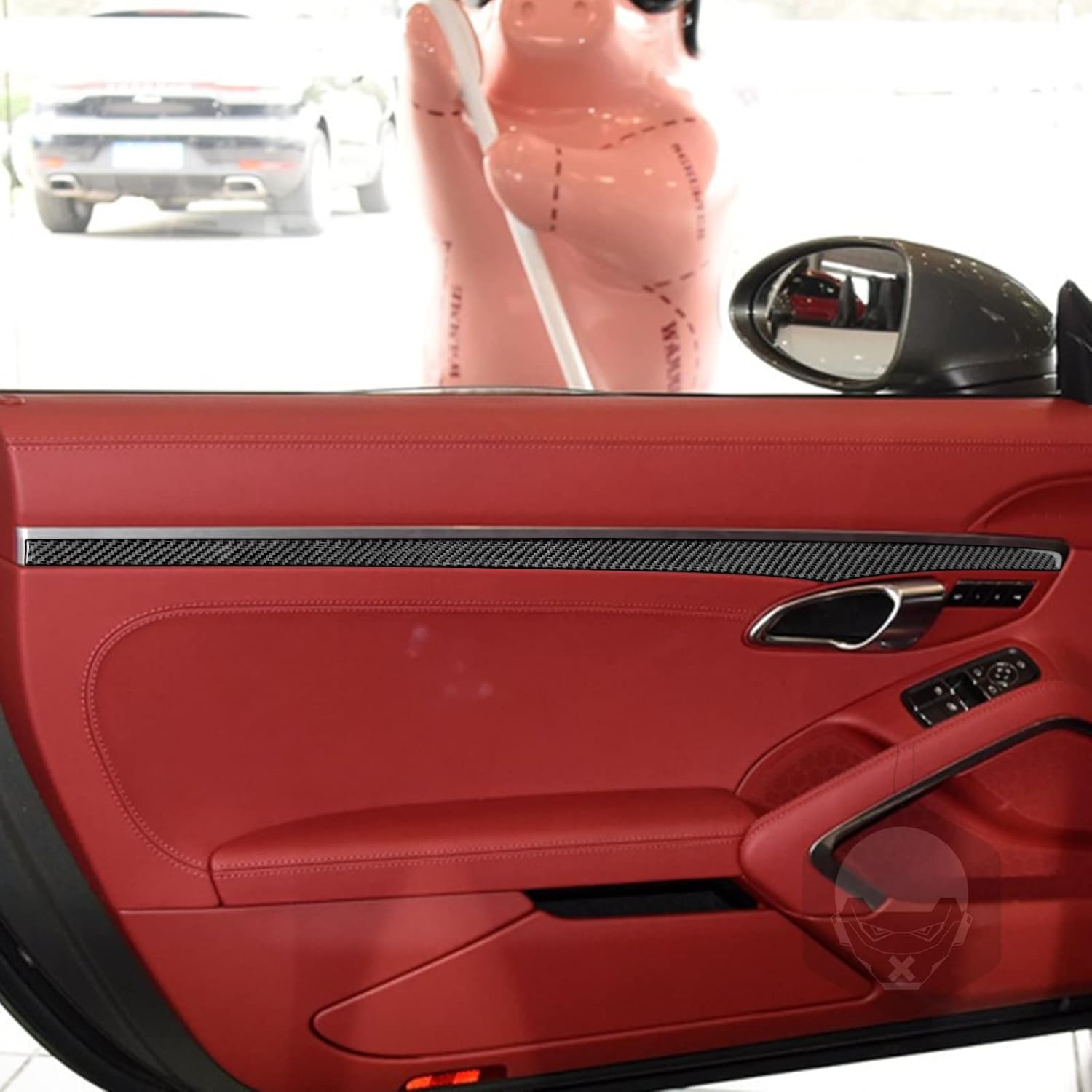 Tira decorativa de fibra de carbono real para manija de puerta interior de coche, tira decorativa, adhesivo suave compatible con Porsche 718 982