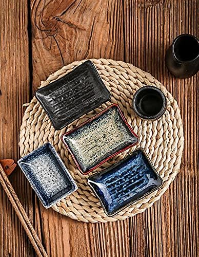 Colias Wing Juego de 4 platos rectangulares de porcelana para condimentos para salsa de soja, color negro, gris y azul
