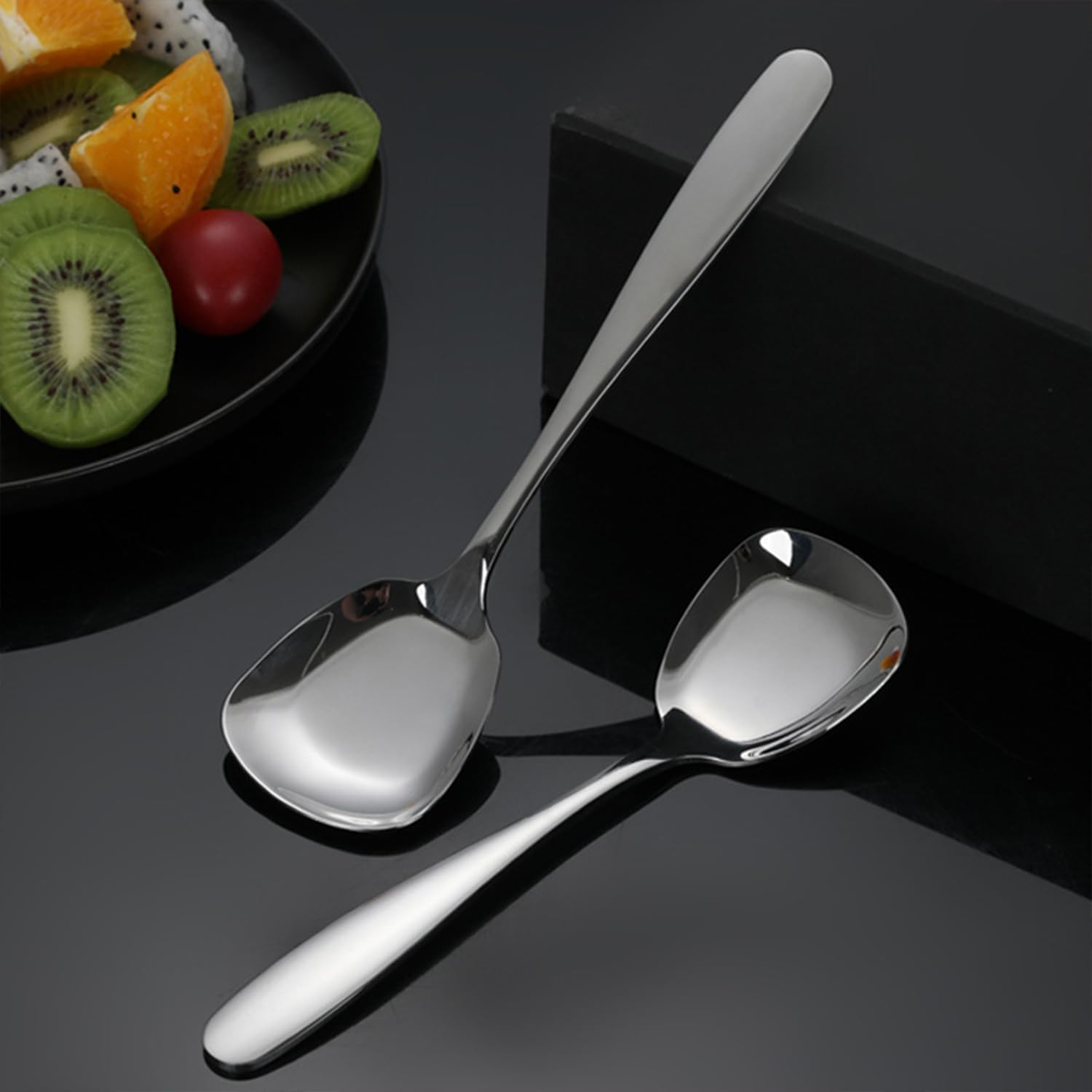 Cucharas de cabeza cuadrada, cuchara de azúcar cuadrada de estilo coreano, cucharas de sopa gruesas de acero inoxidable pesado, cucharas de mesa,