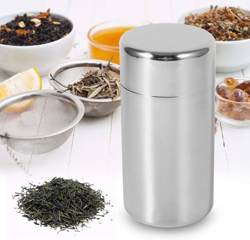 Recipiente pequeño de lata de té, recipiente de acero inoxidable para café y té, contenedor de almacenamiento de té de hojas sueltas, portátil con