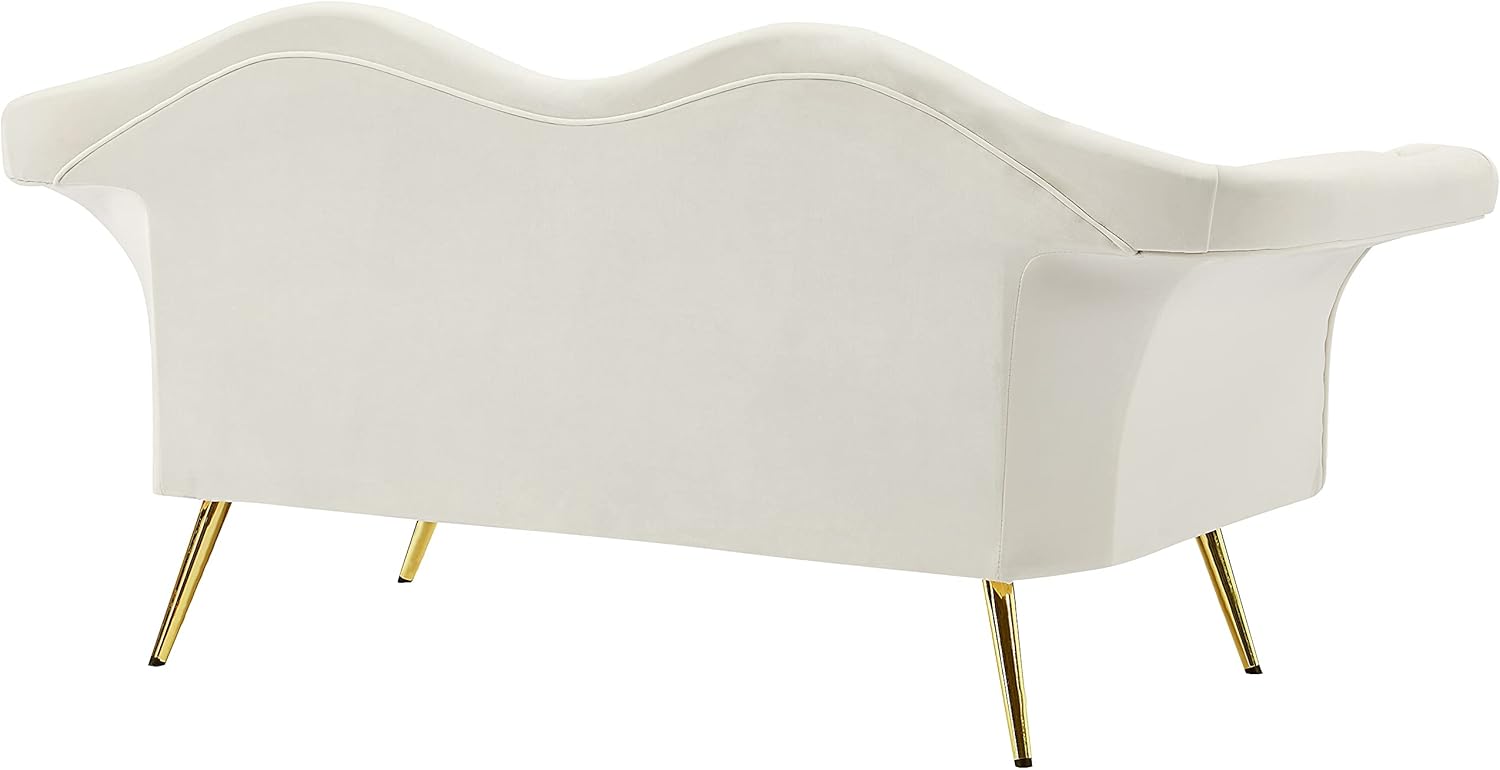 Meridian Furniture Lips Collection – Sofá biplaza tapizado de terciopelo con patas de metal dorado resistentes, color crema
