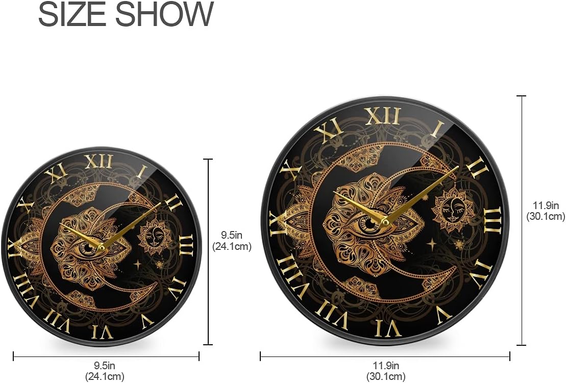ALAZA Sun Crescent Moon – Reloj de pared bohemio con alquimia, funciona con pilas, silencioso, sin tictac, para decoración de sala de estar, 12