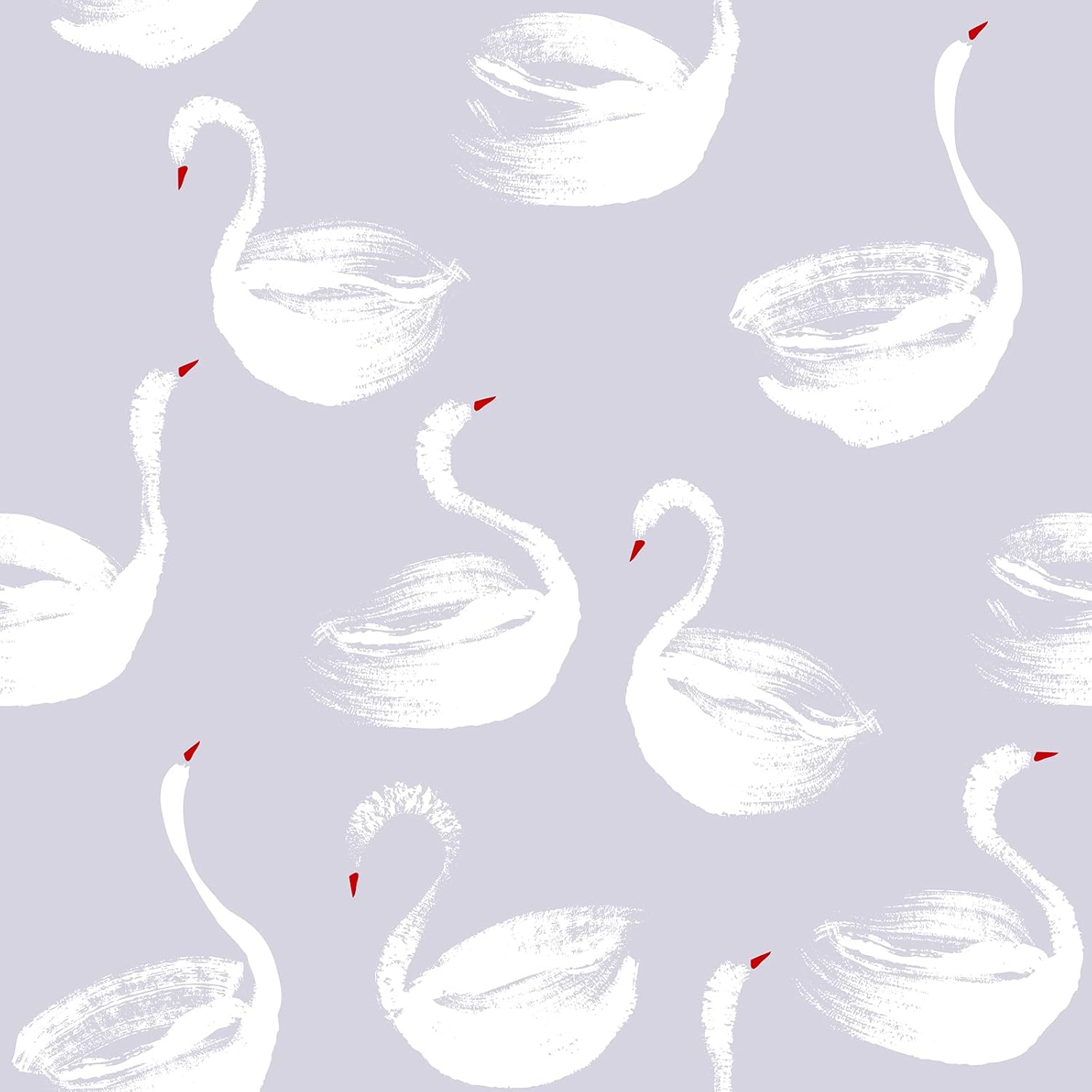 Papel tapiz de vinilo autoadhesivo con diseño de cisne blanco, diseño de cisnes de animales Art Deco, color gris, rojo y blanco, removible para