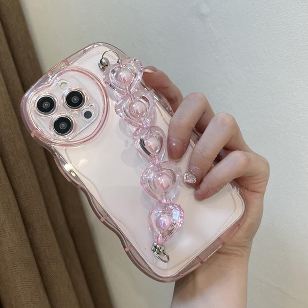 Casechics Compatible con funda para iPhone, bonita correa de silicona transparente transparente suave a prueba de golpes (rosa, iPhone 15)