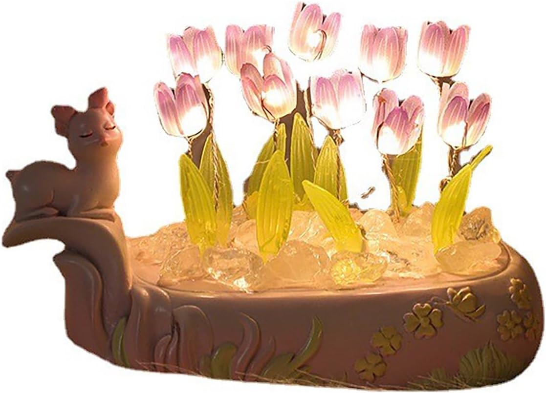 Luz nocturna de tulipanes hecha a mano, lámpara de tulipanes con alimentación USB, kit de lámpara de flores para decoración de escritorio del hogar,