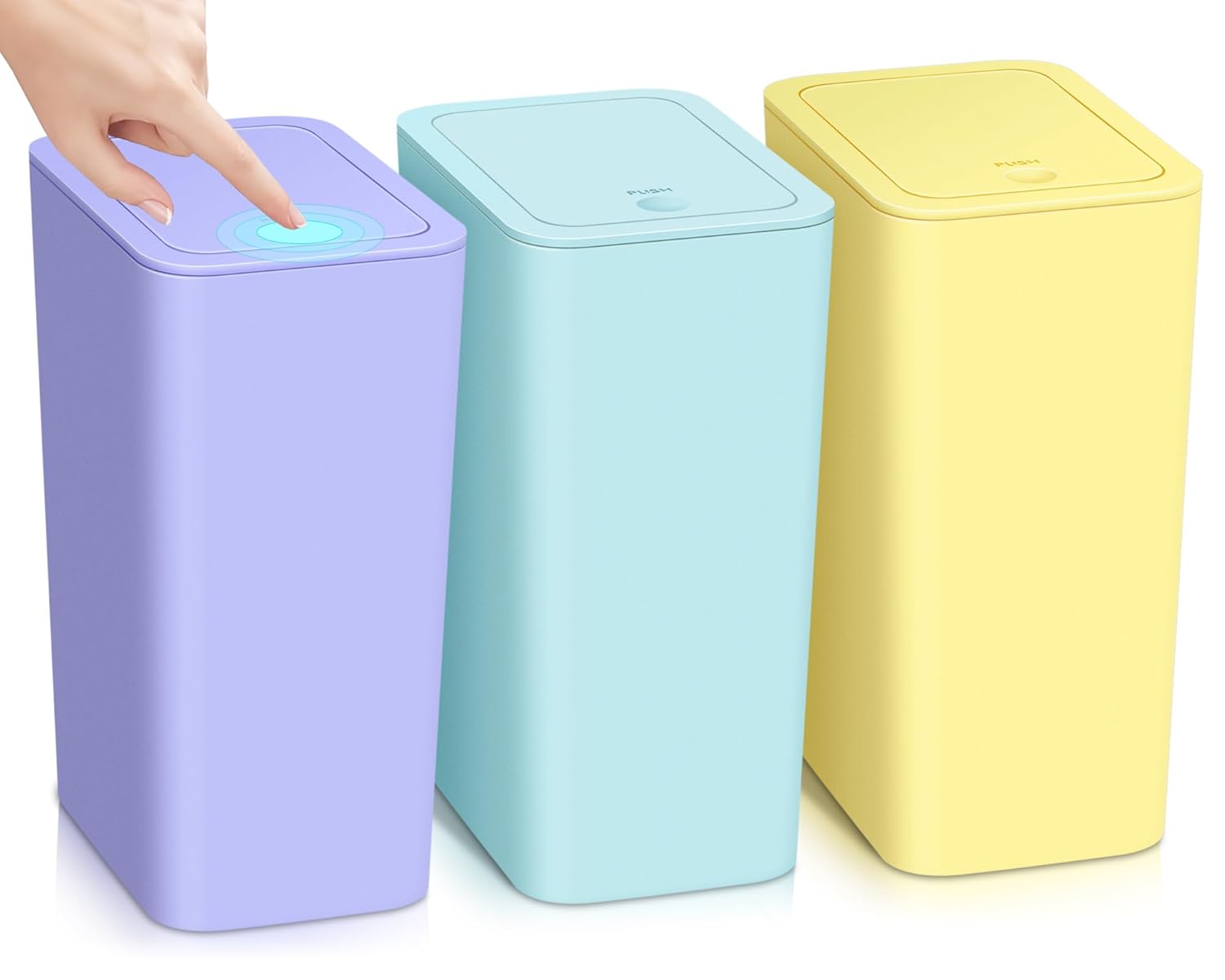Paquete de 3 cubos de basura pequeños para baño con tapa, papelera delgada de 10 litros2.6 galones con tapa desplegable para dormitorio, oficina,