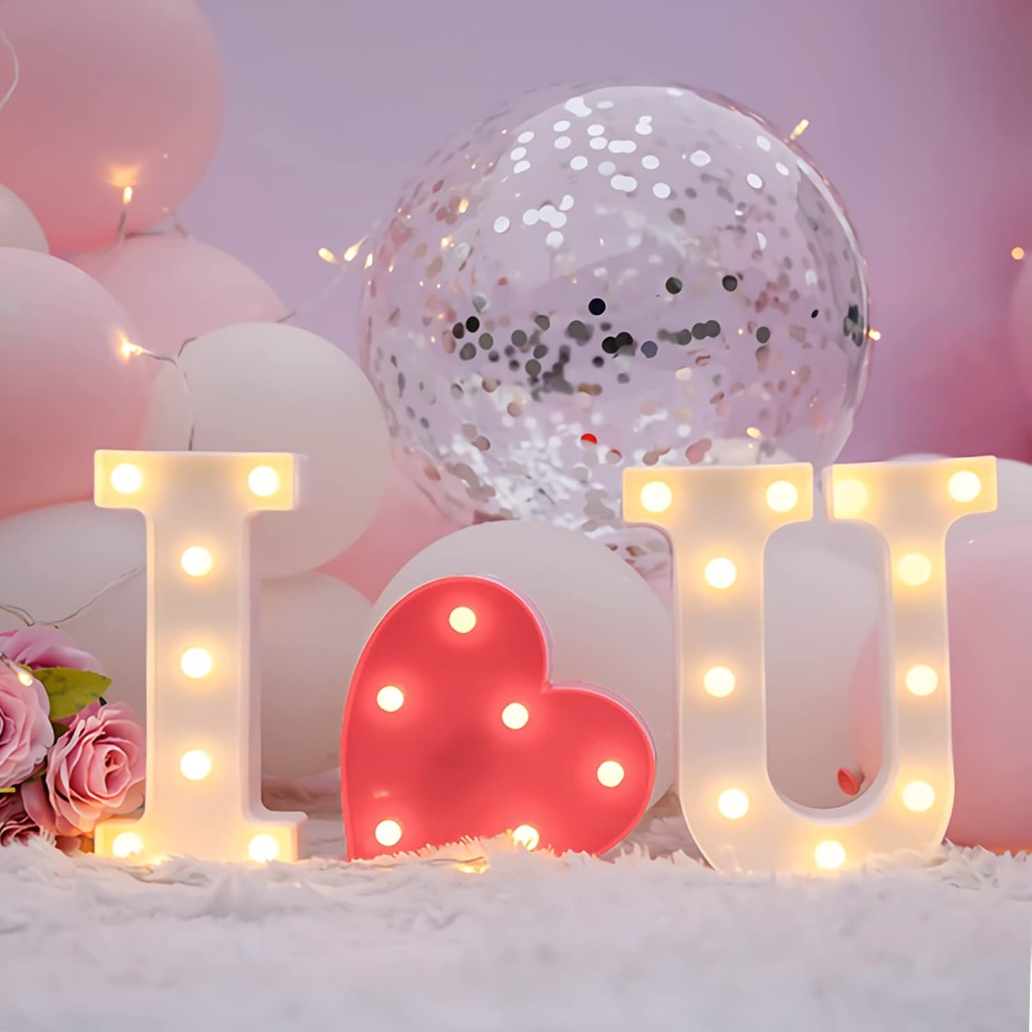 Letras iluminadas de marquesina  Letrero de luz LED para decoración de propuesta, compromiso, boda, cumpleaños, hogar, mesa, decoración de corazón