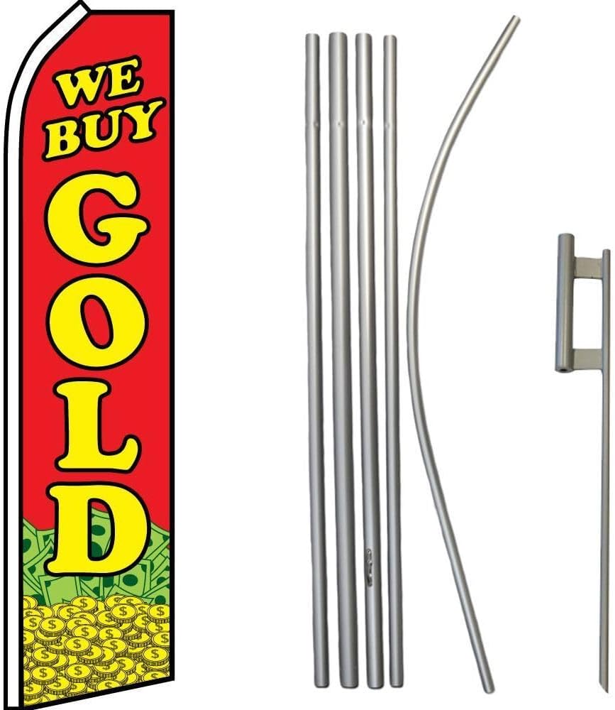 Premium We Buy RedSwooper Flag & 16′ Flagpole KitGround