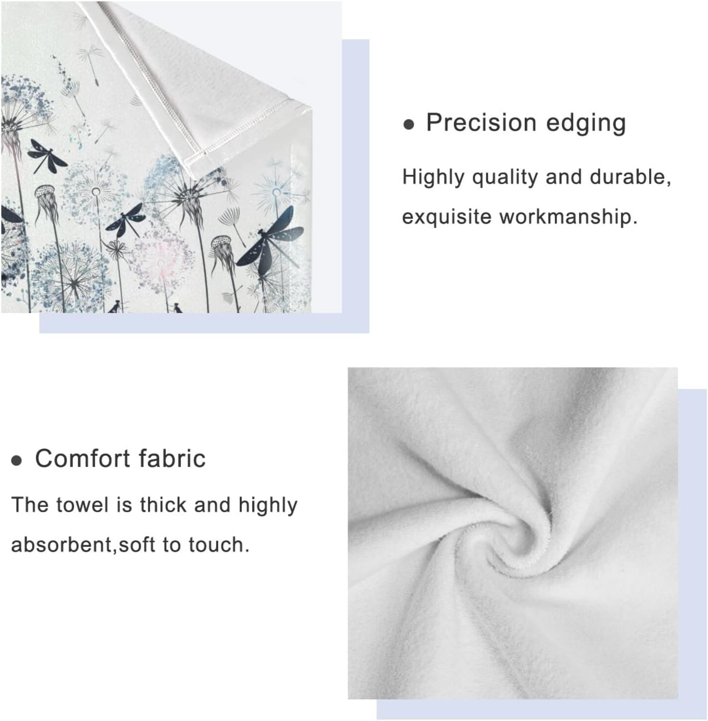 Juego de toallas de baño de libélula para baño, juego de toallas absorbentes de diente de león floral libélula decorativas para hombres y mujeres,