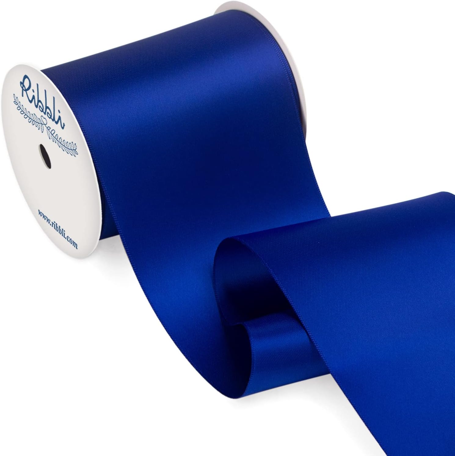 Ribbli Cinta de satén azul cobalto de 4 pulgadas de ancho, cinta azul oscuro para silla de boda, banda de gran apertura, lazos grandes, envoltura de
