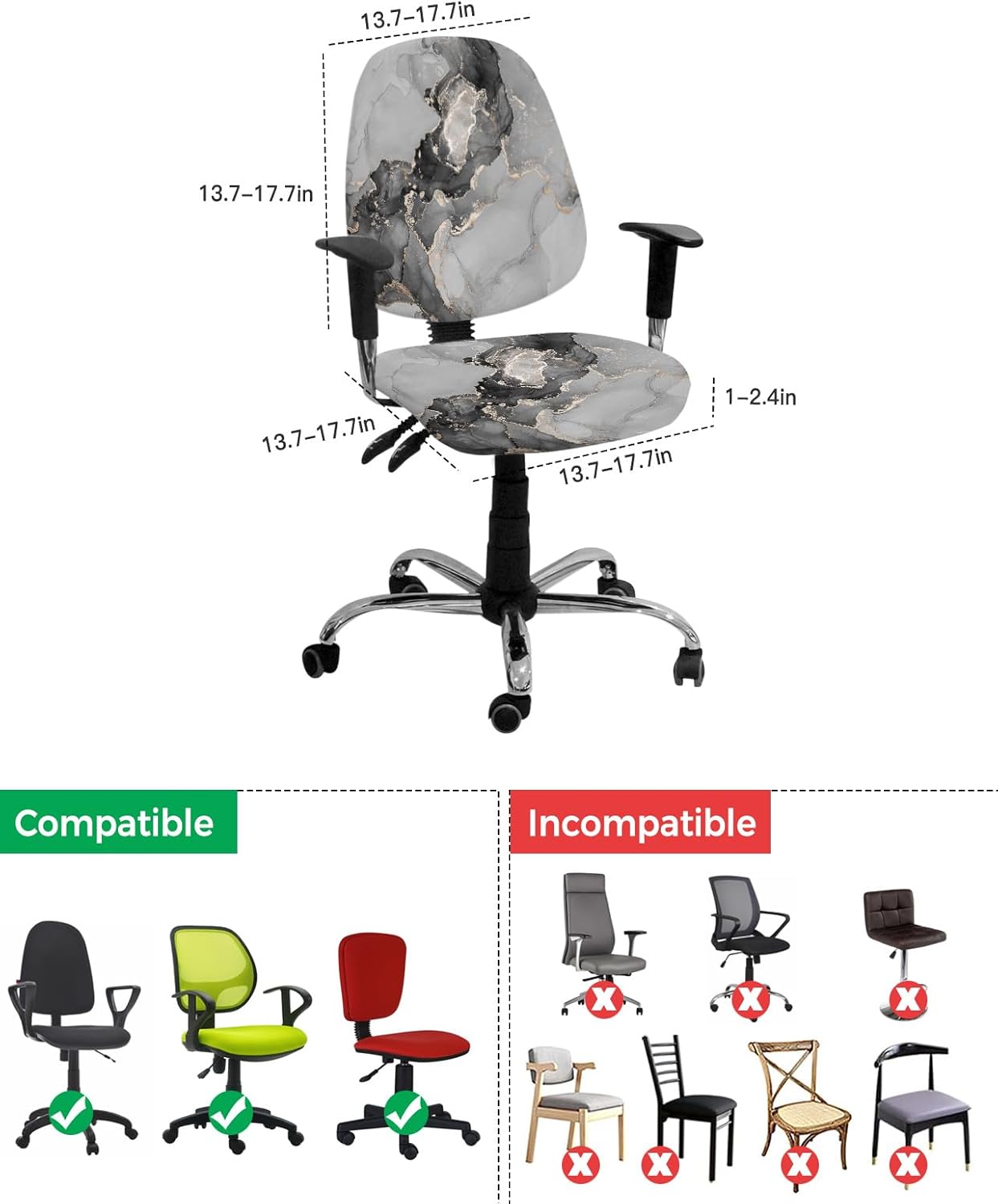 TweetyBed Funda para silla de oficina, diseño de mármol negro y gris, elástico, universal, para silla de computadora, abstracto, lujoso, geométrico,