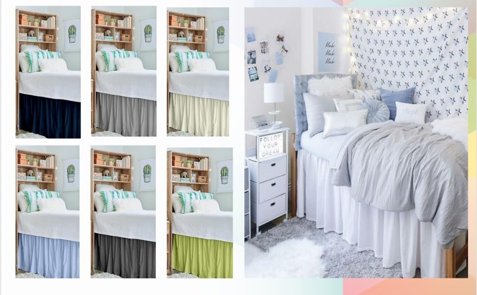 Falda de cama de tamaño individual XL para habitación universitaria  Falda de cama de dormitorio individual XL de 30 pulgadas  Falda de cama para