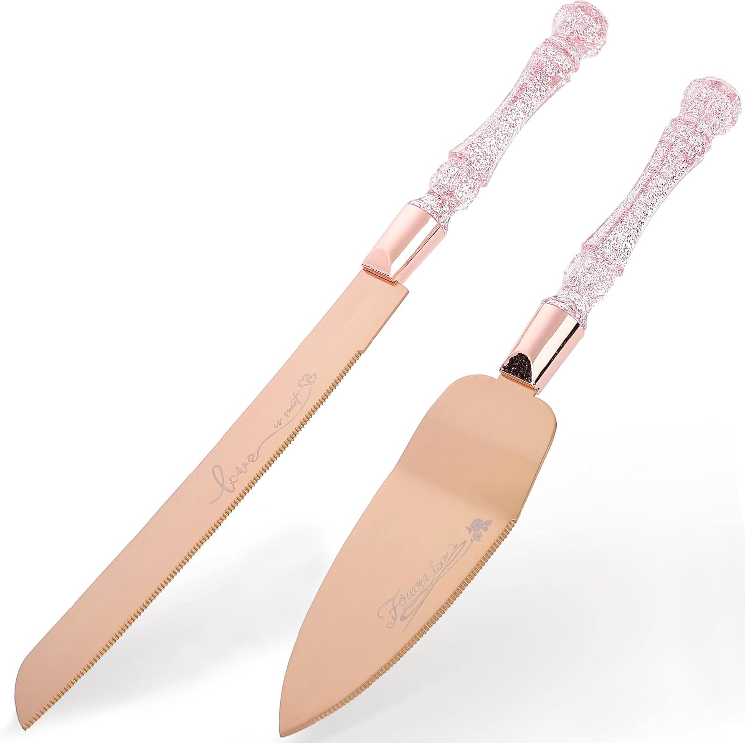 Juego de cuchillos y servidores para tartas de boda, juego de corte de pastel para boda, juego de cortador de pastel de oro rosa para pasteles de