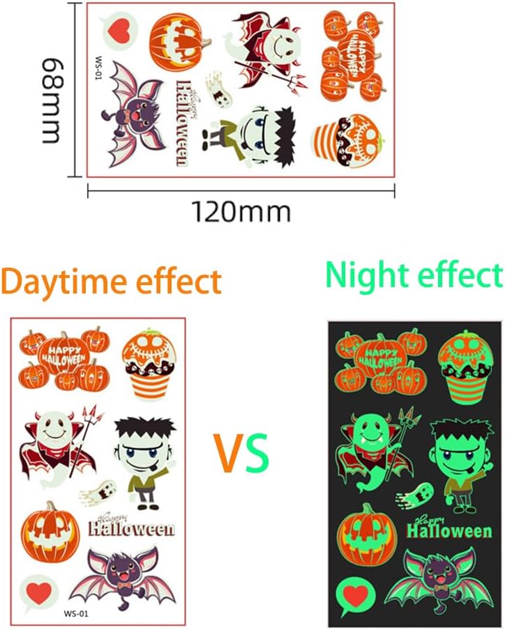 300 tatuajes temporales de Halloween para niños que brillan en la oscuridad, tatuajes falsos estilo Halloween 2023 calcomanías para niños y niñas,