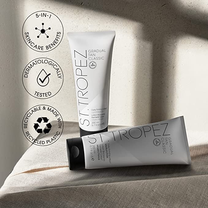 St.Tropez Gradual Tan Firming Lotion,Sun Kissed Glow Self Tan Moisturizer, 5 Skincare Benefits, Vegan, Natural & Cruelty Free