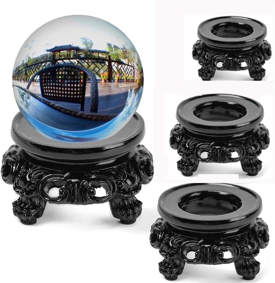 Pedestal de esfera de resina negra, soporte de globo de asiento fijo, soporte de exhibición decorativo hueco, adorno de escritorio con base de bola
