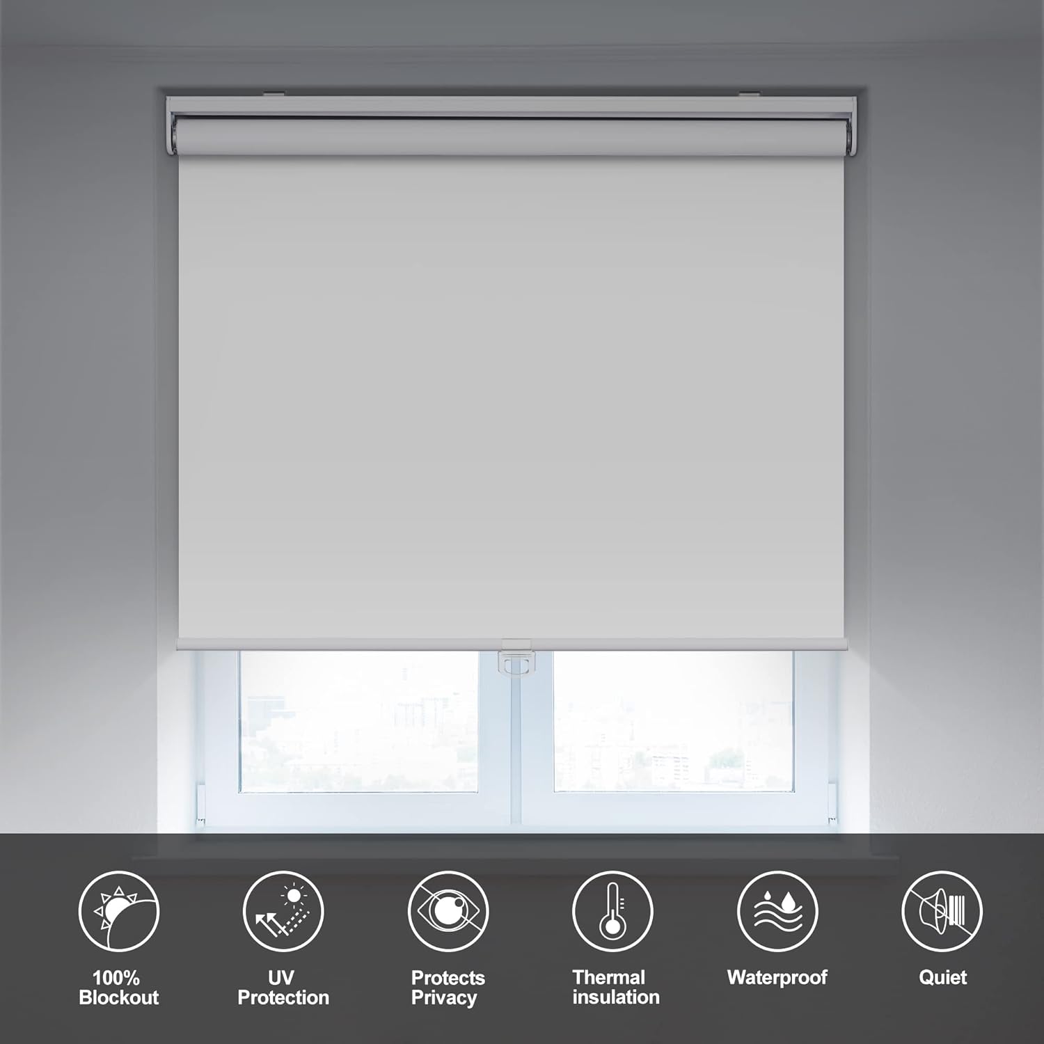 BERISSA Persianas enrollables opacas para ventanas, sin cordón, con protección UV, ahorro de energía, oscurecimiento de habitación, para ventanas,