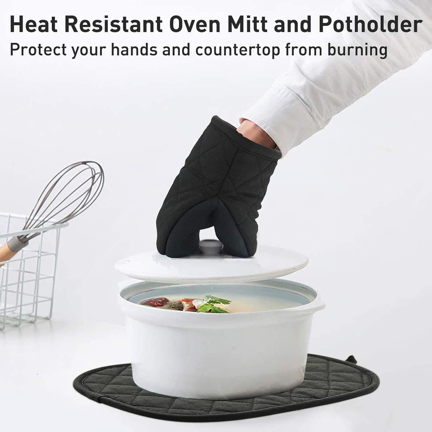 1 par de guantes cortos para horno con soporte para ollas, guantes de silicona para horno de cocina, resistentes al calor, 500 , mini guantes para