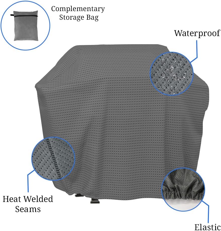 Covers & all Duro Pro – Funda para parrilla de barbacoa con elástico, 160 GSM, tela transpirable no tejida, impermeable, resistente a los rayos UV,
