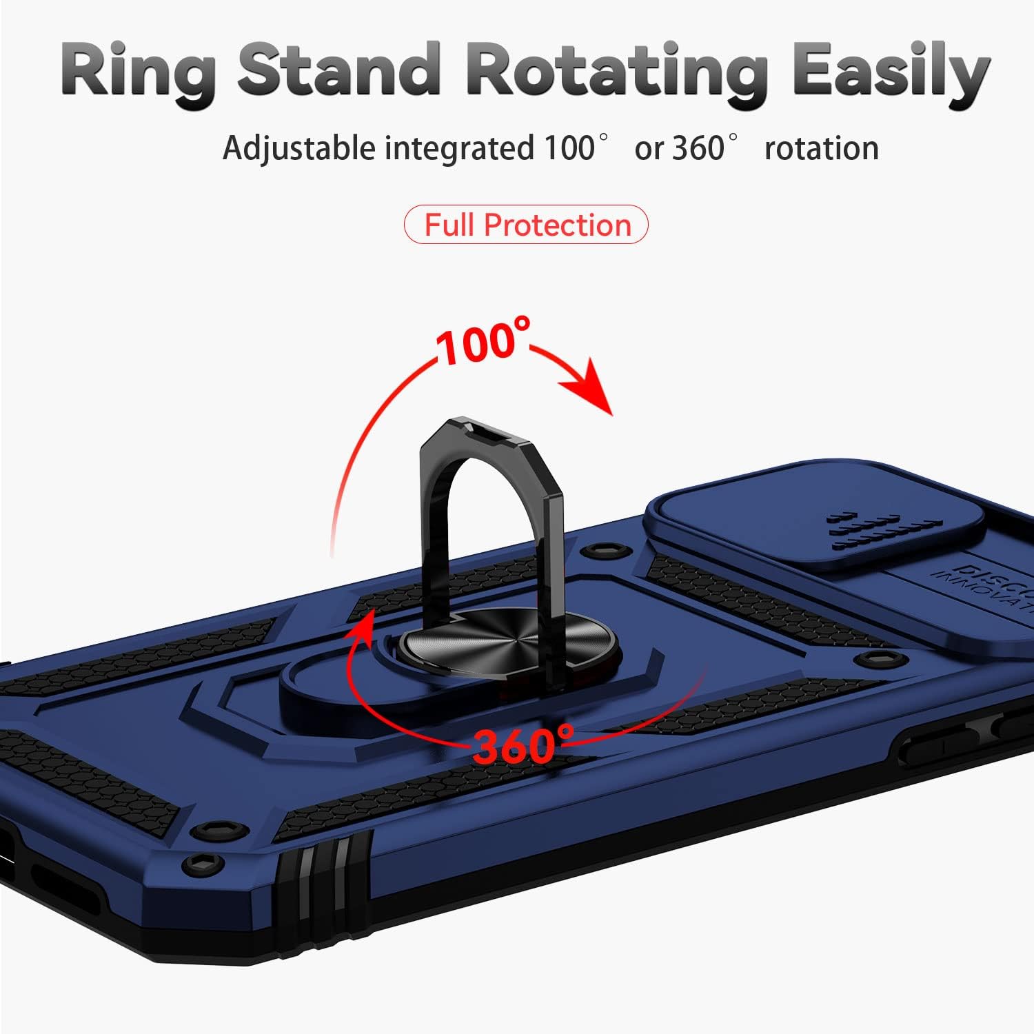 Funda para iPhone X, iPhone Xs, con protector de pantalla deslizante para cámara HD, protección de cámara soporte giratorio magnético funda