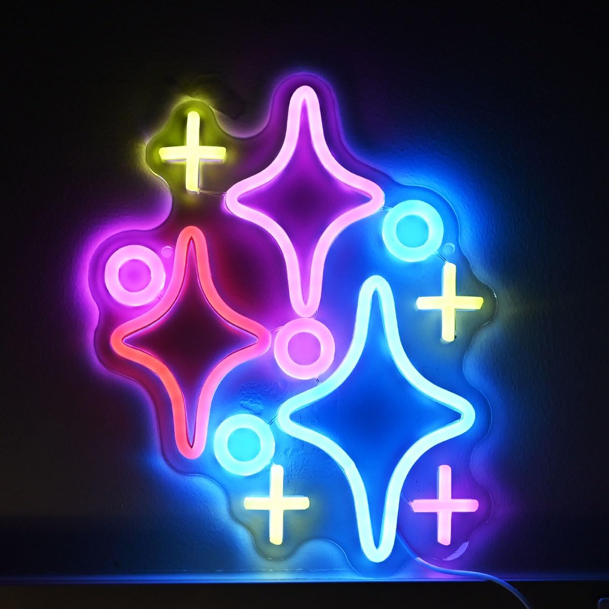 Letreros de neón de estrellas, luz LED de 12 pulgadas, decoración de pared para habitación de niños, calcomanías brillantes alimentadas por USB para